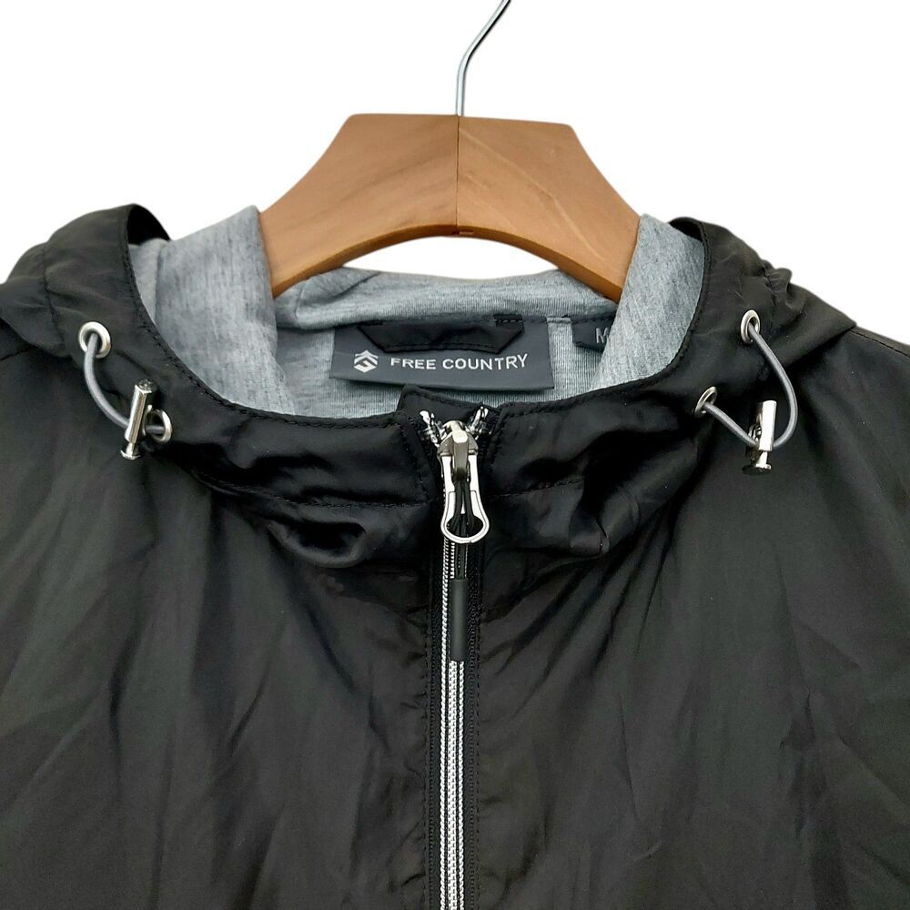 Free Country Windbreaker Jacket Mens Medium Black Lined Hooded Full Zip Outdoor - Picture 2 of 12